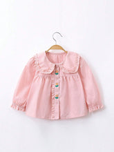 1pc Toddler Girls' Cute 3D Floral Decor Peter Pan Collar Long Sleeve Blouse, Spring Autumn